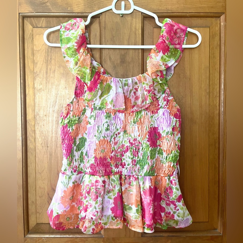 LC smocked floral tank with ruffles, Size S
